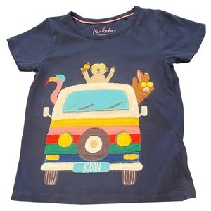 Mini Boden Boys Girls Navy Blue Animals "Flap" Van Applique T Shirt Size 4-5y